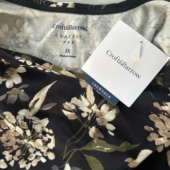 NWT!Croft & Barrow Black Floral Short Sleeve Top 100% Cotton Size 3X - Picture 5 of 8